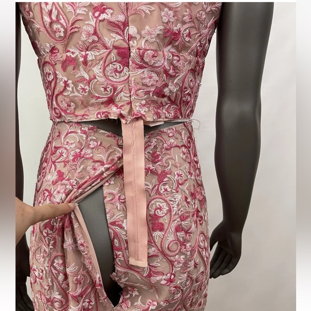 BCBG Maxazria Formal Dress 8 Pink Floral Embroidery Long Sexy Princess Prom - Picture 9 of 16